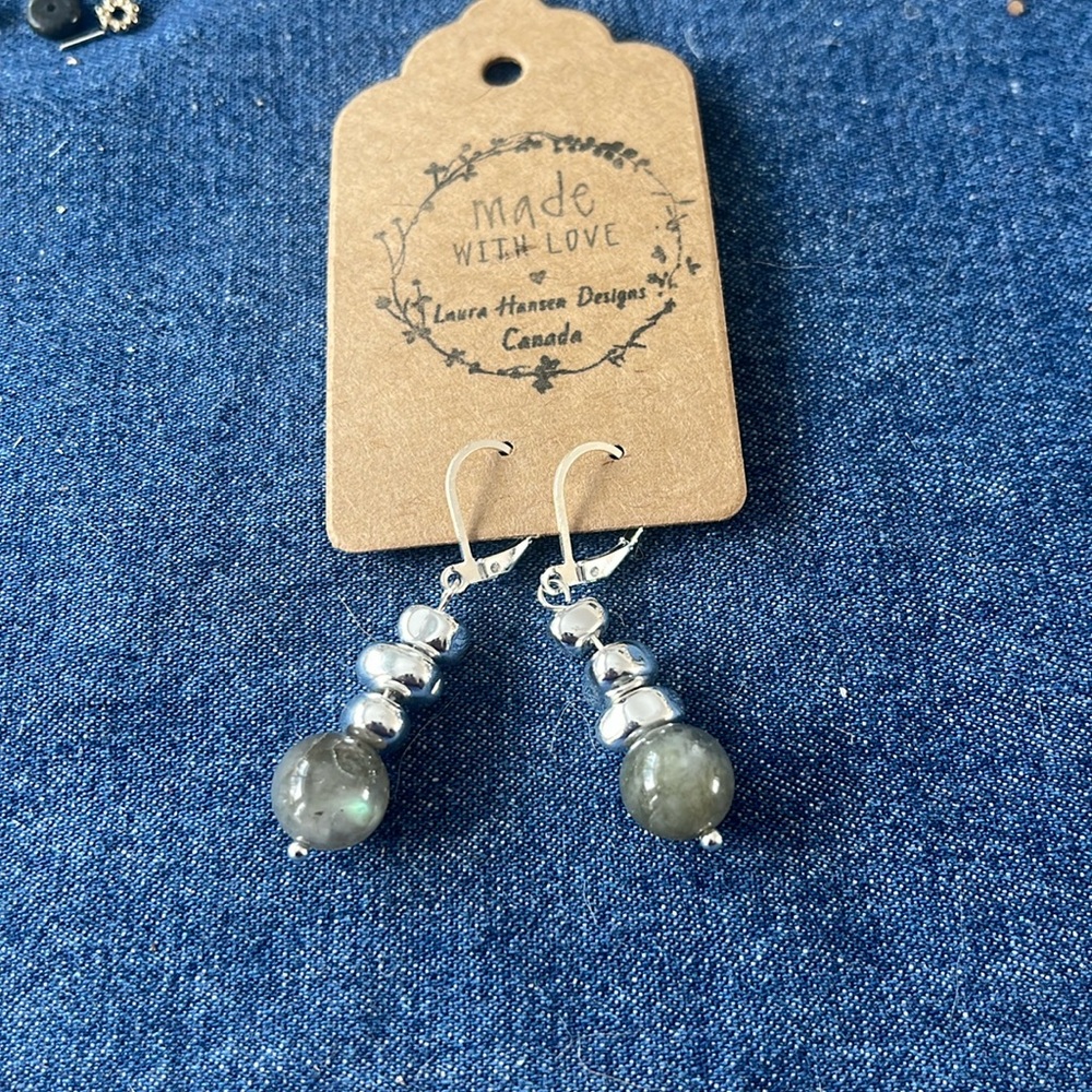 Labradorite Metal Bead Earrings